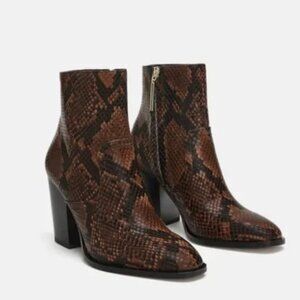 Zara Snakeskin Brown Heeled Boots